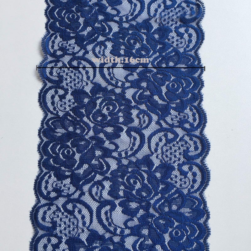 LUMKET 6 Inches Wide Stretchy Lace Ribbon Elastic Trim Fabric with Floral Pattern for Bridal Wedding Decorations   Sewing DIY Making and DIY Crafts-5 Yards (910 Navy Blue) - Image 3